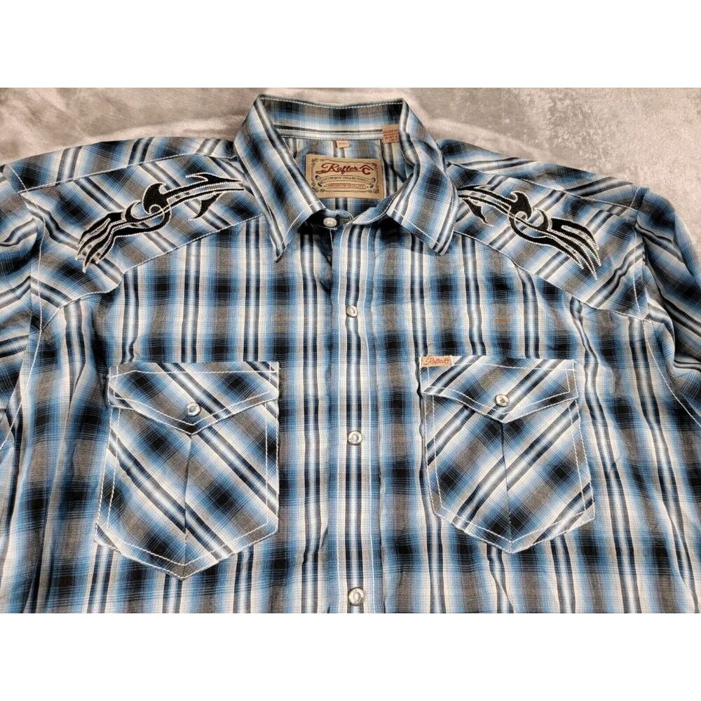 Rafter C Cowboy Collection Western Pearl Snap Long‎ Sleeve Shirt Mens 2XL Blue